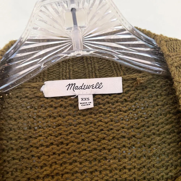 Madewell 100% Cotton Olive Green Ruffled Bohemian Open Knit Cardigan Sweater XXS - Picture 5 of 8